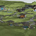Mountain Resort Buildings On Green Hillside With Stone Paths And Landscape