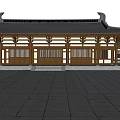 Traditional Chinese Ancient Architecture With Large Wooden Roof Curved Eaves And Stone Steps