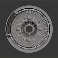 Modern Circular Architectural Structure With Radial Framework Spherical Elements And Support Bases