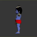 Blue Skinned Divine Character Wearing Red Green Dhoti With Decorative Headpiece And Outstretched Arms