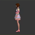 Female Character In Pink Blue Plaid Dress With Brown Hair Colorful Glasses And Pink Shoes