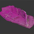 Ruined Structure Model With Broken Walls Stone Debris And Weathered Steps