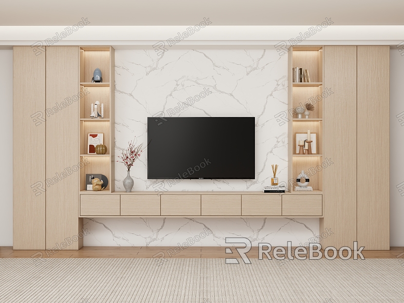 TV Background Wall Full Wall TV Cabinet TV Locker Jewelry Ornaments Log TV Cabinet model