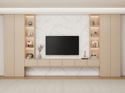 TV Background Wall Full Wall TV Cabinet TV Locker Jewelry Ornaments Log TV Cabinet 3d model