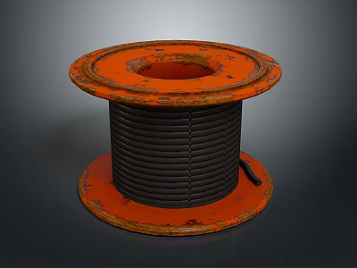Rustic Orange Cable Reel With Black Cable For Home Storage Use 3d model