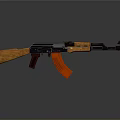 Classic Assault Rifle With Wooden Stock Red Magazine And Black Metal Components