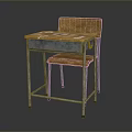 Retro Classroom Furniture Set With Wooden Tabletop And Metal Frame Chair