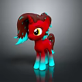 Red Unicorn Pony Character With Brown Teal Mane Yellow Eyes And Teal Hooves