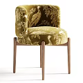 Elegant Single Chair with Green Bird Leaf Pattern Fabric and Walnut Wooden Legs