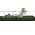 Outdoor Lights In Garden With Green Grass Purple Flowers Stones And Trees