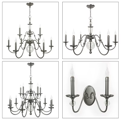 Elegant Classic Lighting Combinations Featuring Chandeliers Wall Sconces And Metal Candle Arms 3d model