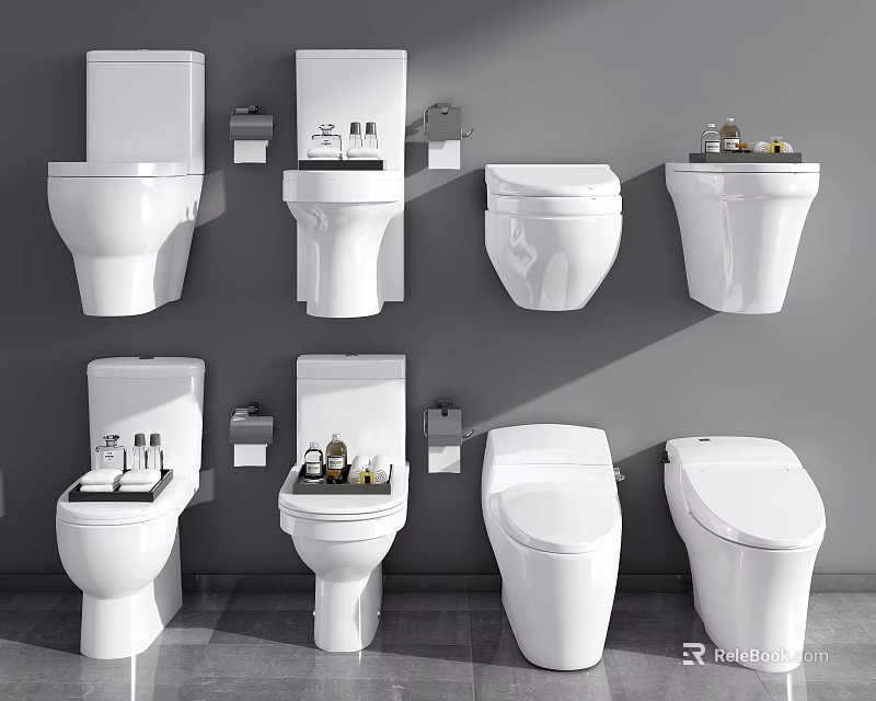 Various Modern Toilet Designs Including Wall Mounted And Floor Standing Styles 3d model 