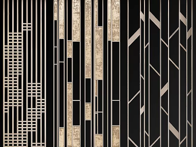 Modern Decorative Wall Panel With Black Gold Geometric Patterns And Vertical Lines 3d model