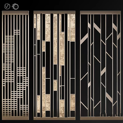 Modern Decorative Wall Panel With Black Gold Geometric Patterns And Vertical Lines 3d model