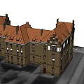 Historic Office Building With Red Roof Brick Exterior And Decorative Windows