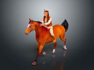 Person Wearing Traditional Feather Headdress Riding Brown Horse In Motion 3d model