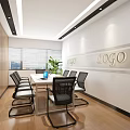 Modern Conference Room Interior With Long Table Chairs Potted Plant And Wall Logo