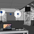 Modern Wedding Dress Store Interior With Photography Lights Tripods And Wedding Photo Displays Workstation