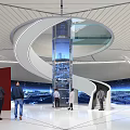 Exhibition Hall Hall Hall Lobby Vertical Elevator Elevator Rotating Stairs Green Planting Ball Curtain Character Modeling Column Wall Large Screen Ball 3d model