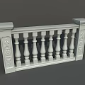 White Decorative Railing with Stone Balusters and Intricate Carved Patterns on Classic Style Posts 3d model
