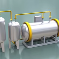 Industrial Equipment With Large Cylindrical Tank Smaller Tanks Yellow Pipelines And Control Panel
