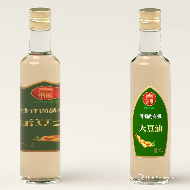 Organic Soybean Oil Bottles With Pure Fragrance And Transparent Design Labels 3d model 
