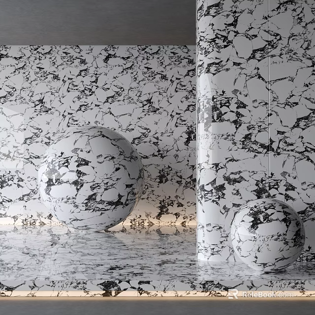 Artistic Floor Tiles With Marble Pattern And Spherical Decorations 3d model 