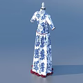 Blue And White Pattern Long Dresses On Mannequins With Blue Base Platform 3d model