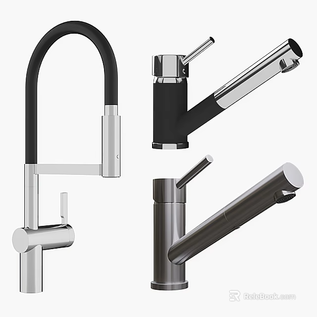 Various Modern Kitchen Faucet Designs Featuring Stainless Steel And Matte Black Finishes 3d model 