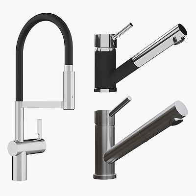 Various Modern Kitchen Faucet Designs Featuring Stainless Steel And Matte Black Finishes 3d model