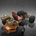 Orange Go Kart With Brown Seat Large Black Tires Gold Decorations And Headlights