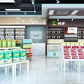 Supermarket General Merchandise Shelves Display Various Products in Bright Spacious Store Layout