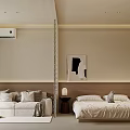 Modern Bedroom Interior with White Bed Transparent Partition Wall TV and Green View Window