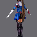 Game Character With Blue White Outfit Red Accents And Tech Inspired Design