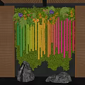 Indoor Landscape Design With Colorful Bamboo Greenery Moss Wall And Rocks