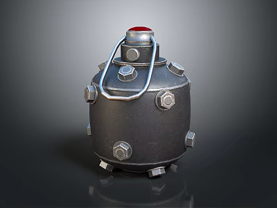 Military Weapon Hand Grenade With Black Metal Body Red Top Cap And Steel Bolts 3d model