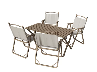 Outdoor Table And Chair Set With Metal Frame Fabric Seats Folding Chairs Striped Tabletop 3d model