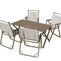 Outdoor Table And Chair Set With Metal Frame Fabric Seats Folding Chairs Striped Tabletop