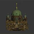 Cartoon Building Scene With Green Dome Golden Spire And Multiple Small Domes