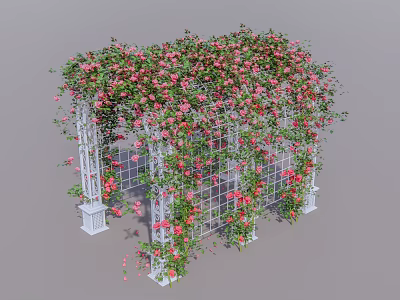 Beautiful Pergola Covered With Lush Green Vines And Pink Flowers 3d model