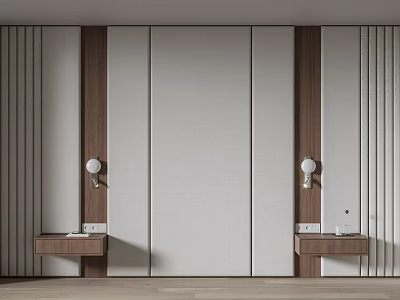 Modern Interior Wall Design With Wooden Strips Wall Sconces And Small Countertops 3d model