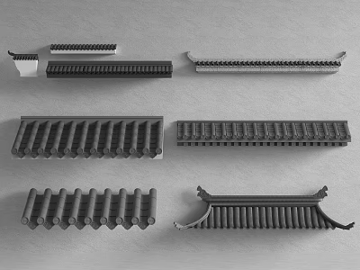 Traditional Architectural Roof Components Including Tile Eave And Ridge Elements 3d model