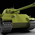 Green Military Tank 3D Model with Long Cannon Turret and Tracks on Gray Background