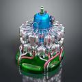 Complex Industrial Mechanical Device With Blue Top Silver Components Green Base And Red Pipes