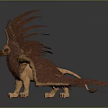 Mythical Griffin Fantasy Creature 3D Model With Spread Wings And Reddish Brown Feathers