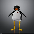 Stylized Low Poly Penguin Figure With Red Heart On Chest Orange Beak And Yellow Feet