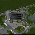 Multi Story Modern Hospital Building With Green Trees Landscaped Areas And Parking Spaces