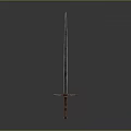 Medieval Long Sword With Cross Hilt And Metallic Blade On Gray Background