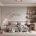 Cozy Kids Bedroom With Cartoon Cat Wall Art Soft Pillows Stuffed Toys And Area Rug