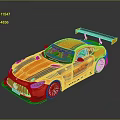 Orange Mercedes AMG Racing Car With Black Stripes And Large Rear Spoiler